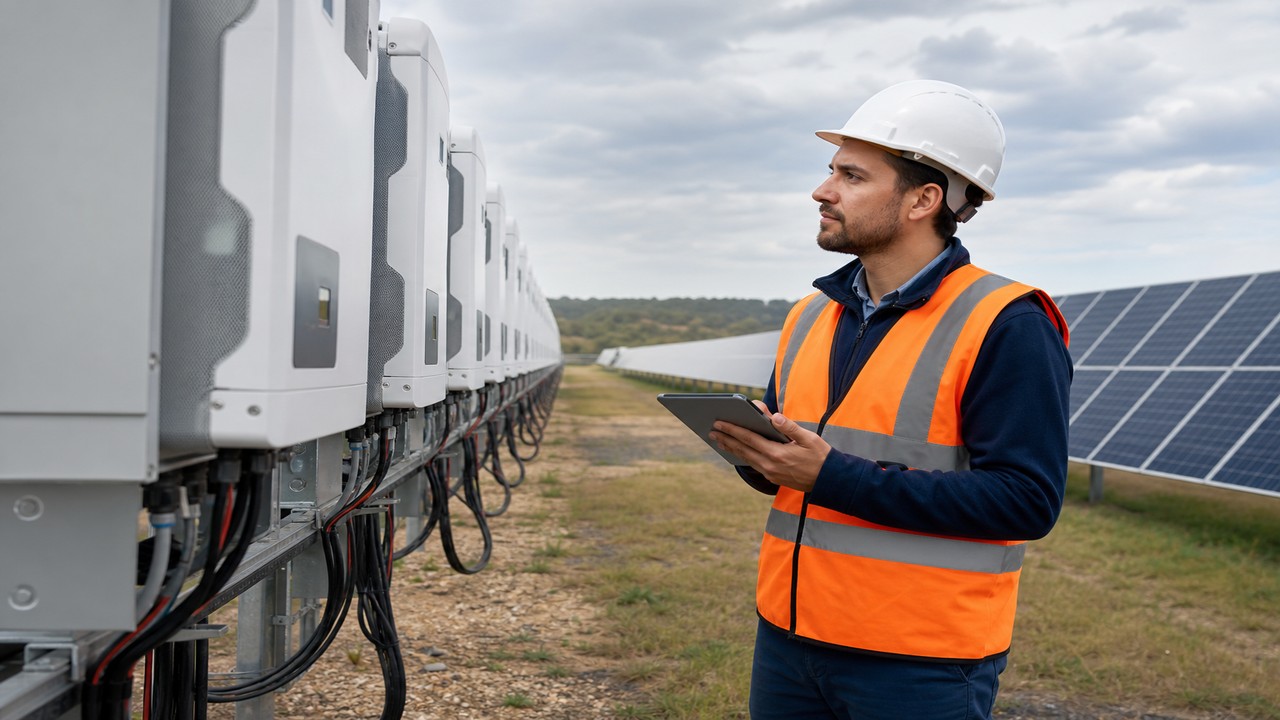 Battery energy storage containers beside a solar farm in Victoria