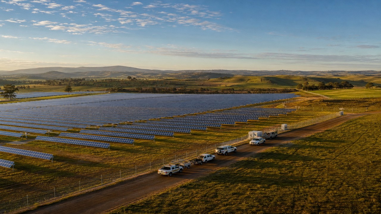 Utility-scale solar farm under construction in regional Victoria